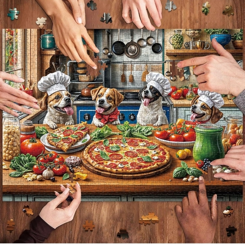 Funny Dog Pizza Jigsaw Puzzle, 1000 Piece Puzzle for Adults, Food Kitchen Puzzle
